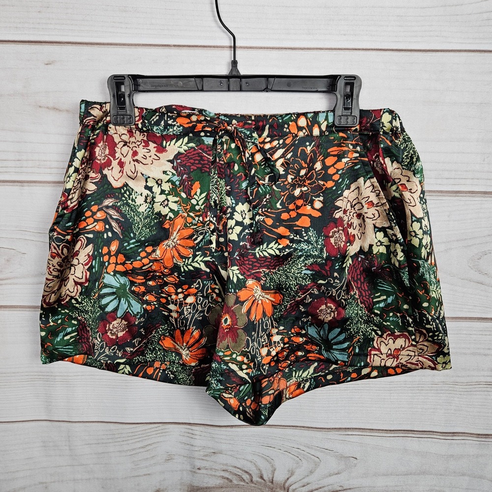 Rachel Zoe Womens Floral Print Drawstring Shorts Satin Dark Academia Medium